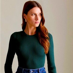 Karen Millen Rib Crew Neck Jumper - Rich Forest Green XS - Pristine Condition